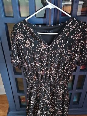 MSK Black Floral Midi Dress with Gold, Pink  and Cream Ditsy Print